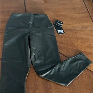 90 Degree By Reflex Dark Green Faux Leather Leggings